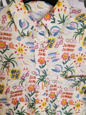 Casual Cream Tropical Print Button-Down Shirt - Unbranded
